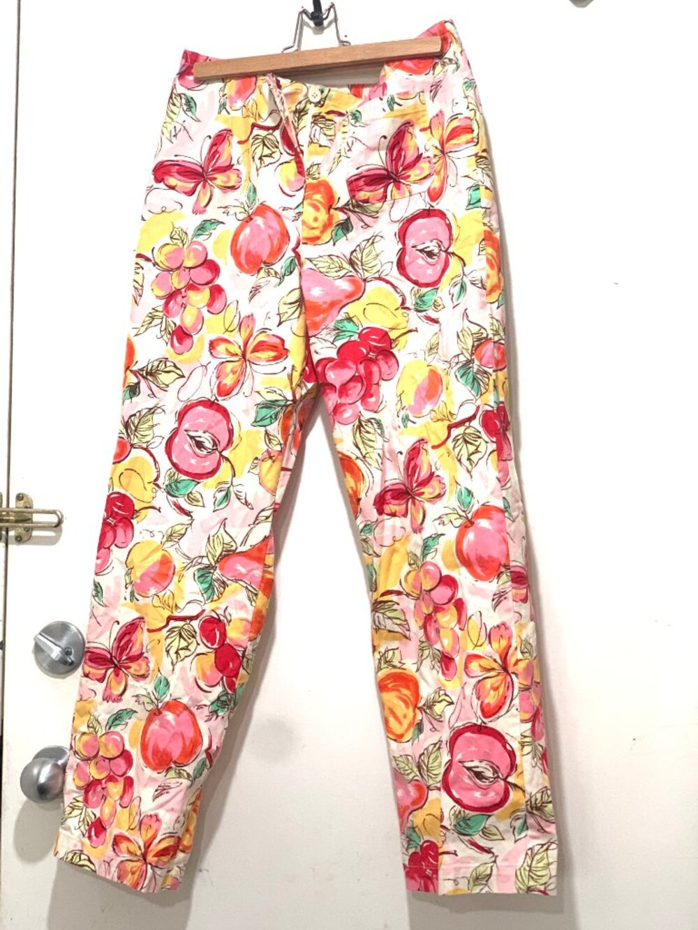 NEW TALBOTS MULTICOLOUR FRUIT PRINT COTTON STRETCH PANTS SIZE 10P/10